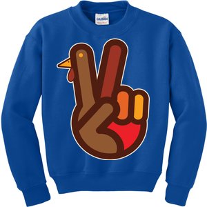 Thanksgiving Peace Sign Hand Turkey Kids Sweatshirt