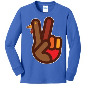 Thanksgiving Peace Sign Hand Turkey Kids Long Sleeve Shirt