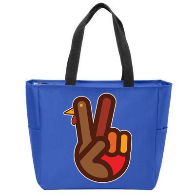 Thanksgiving Peace Sign Hand Turkey Zip Tote Bag