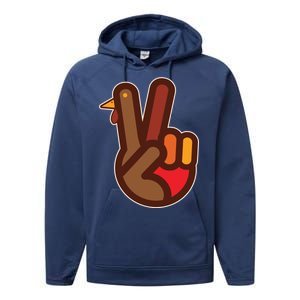 Thanksgiving Peace Sign Hand Turkey Performance Fleece Hoodie