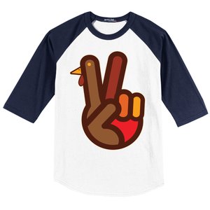 Thanksgiving Peace Sign Hand Turkey Baseball Sleeve Shirt