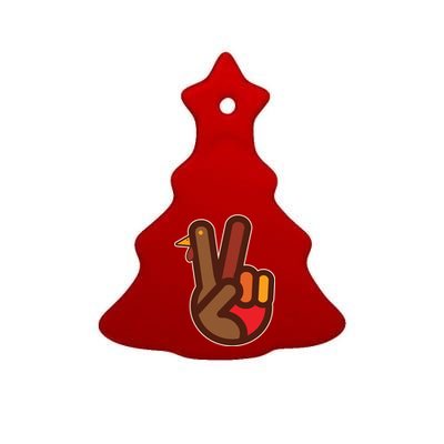 Thanksgiving Peace Sign Hand Turkey Ceramic Tree Ornament