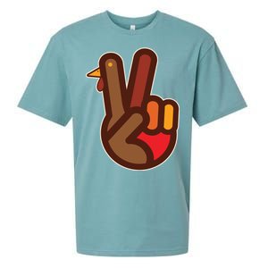 Thanksgiving Peace Sign Hand Turkey Sueded Cloud Jersey T-Shirt