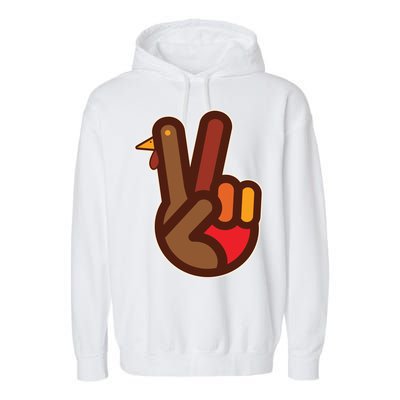 Thanksgiving Peace Sign Hand Turkey Garment-Dyed Fleece Hoodie