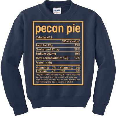 Thanksgiving Pecan Pie Nutrition Facts Kids Sweatshirt