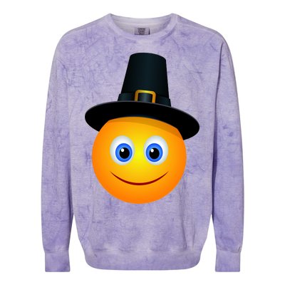 Thanksgiving Pilgrim Emoji Smiley Colorblast Crewneck Sweatshirt