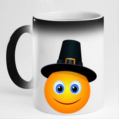 Thanksgiving Pilgrim Emoji Smiley 11oz Black Color Changing Mug