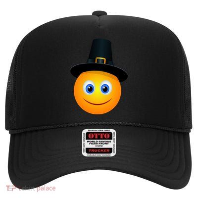 Thanksgiving Pilgrim Emoji Smiley High Crown Mesh Back Trucker Hat