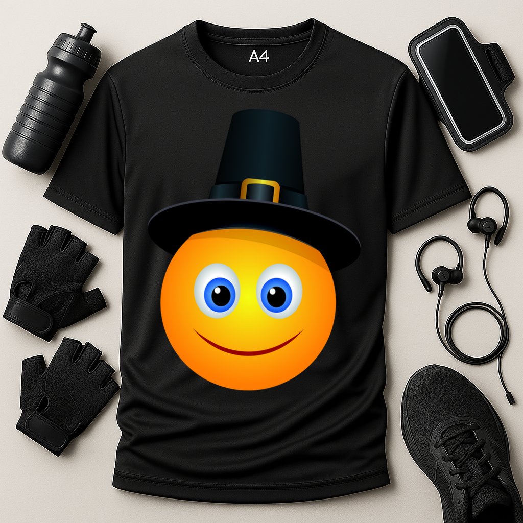 Thanksgiving Pilgrim Emoji Smiley Cooling Performance Crew T-Shirt