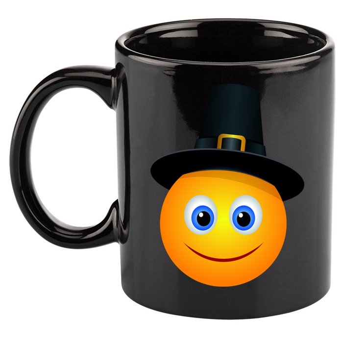 Thanksgiving Pilgrim Emoji Smiley 11oz C Handle Ceramic Mug