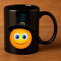 Thanksgiving Pilgrim Emoji Smiley 11oz C Handle Ceramic Mug