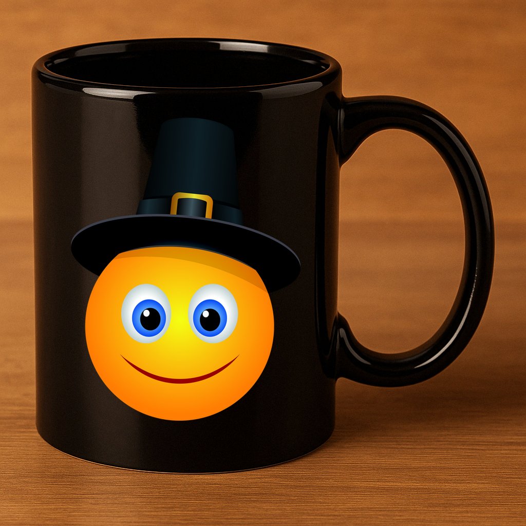 Thanksgiving Pilgrim Emoji Smiley 11oz C Handle Ceramic Mug