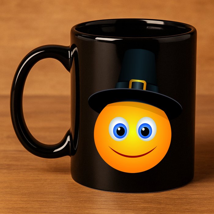 Thanksgiving Pilgrim Emoji Smiley 11oz C Handle Ceramic Mug