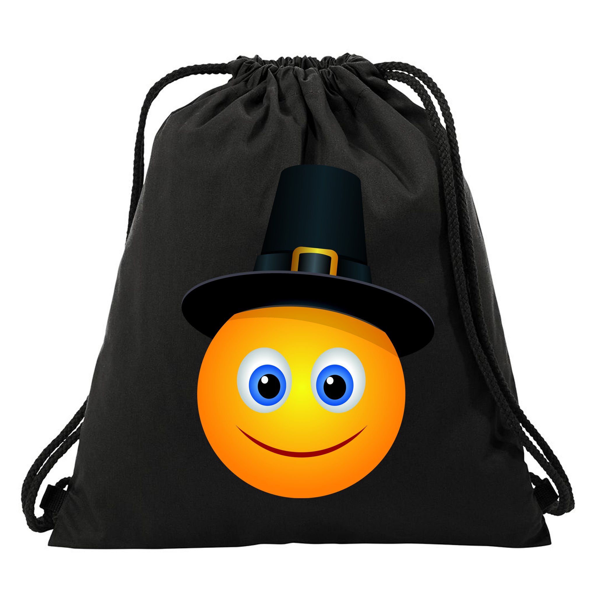 Thanksgiving Pilgrim Emoji Smiley Drawstring Bag