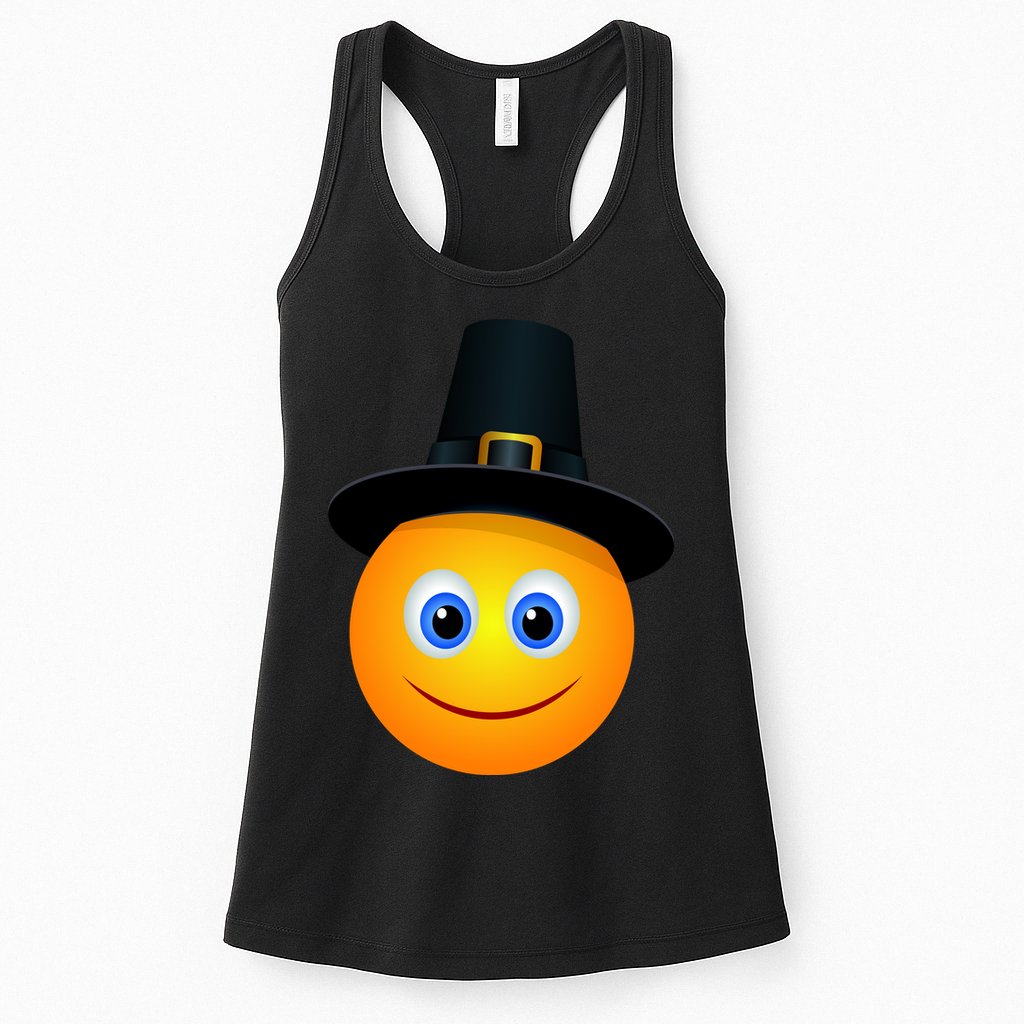 Thanksgiving Pilgrim Emoji Smiley Womens Tank Top