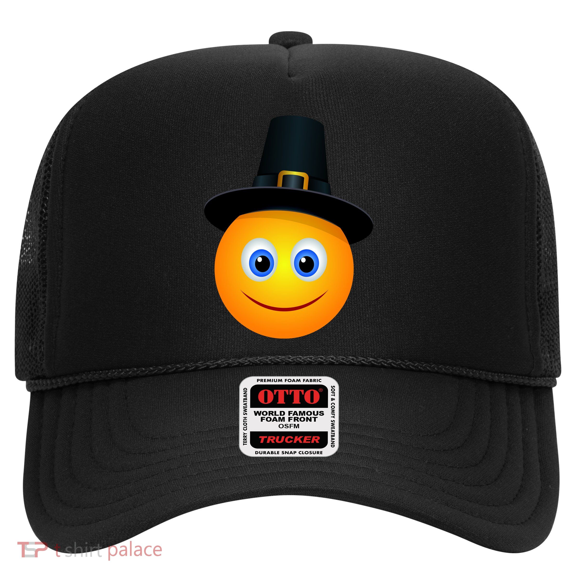 Thanksgiving Pilgrim Emoji Smiley Trucker Hat