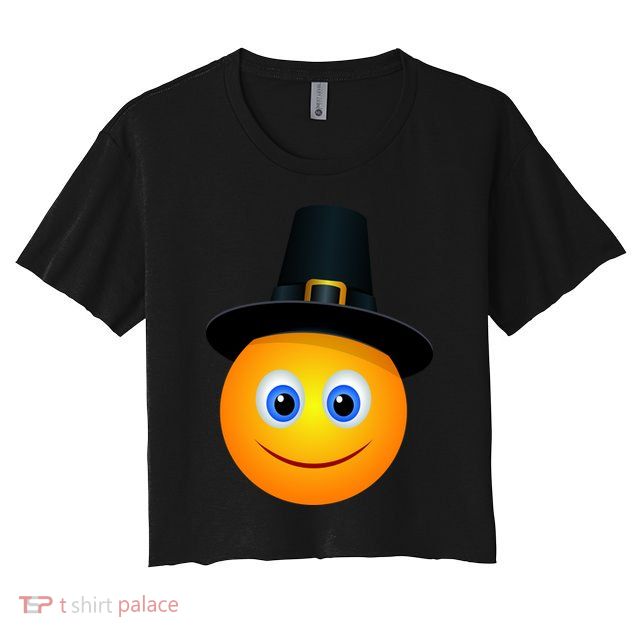 Thanksgiving Pilgrim Emoji Smiley Crop Top