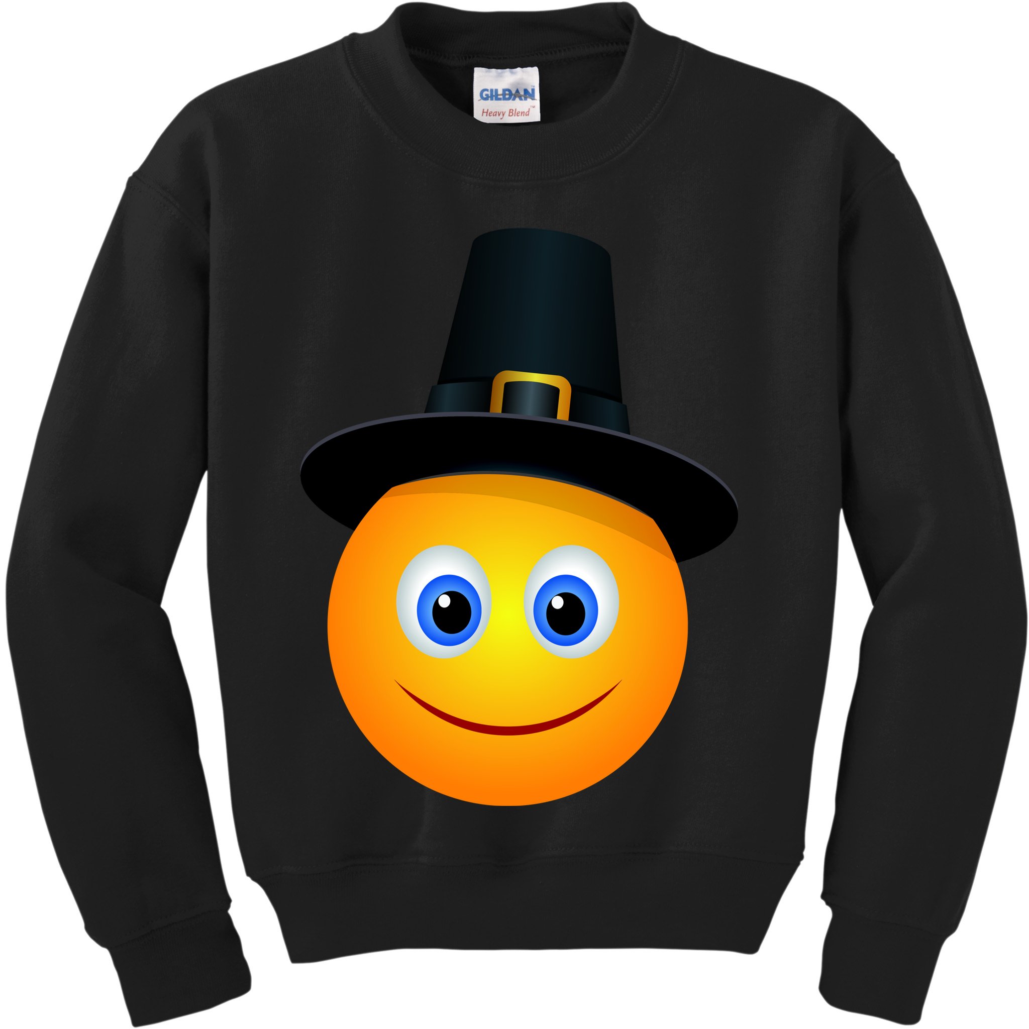 Thanksgiving Pilgrim Emoji Smiley Kids Sweatshirt