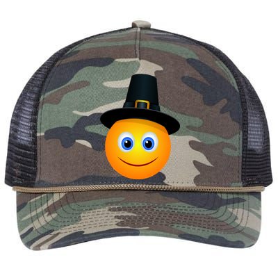 Thanksgiving Pilgrim Emoji Smiley Retro Rope Trucker Hat Cap