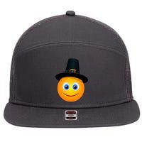 Thanksgiving Pilgrim Emoji Smiley 7 Panel Mesh Trucker Snapback Hat