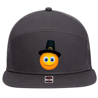 Thanksgiving Pilgrim Emoji Smiley 7 Panel Mesh Trucker Snapback Hat