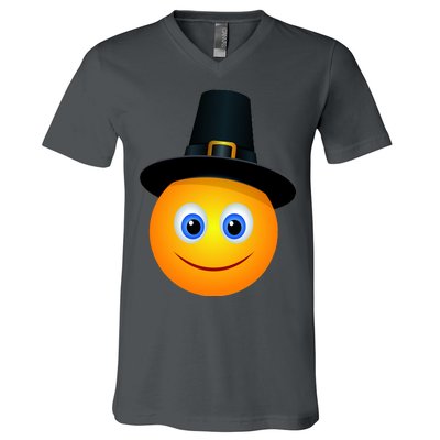 Thanksgiving Pilgrim Emoji Smiley V-Neck T-Shirt