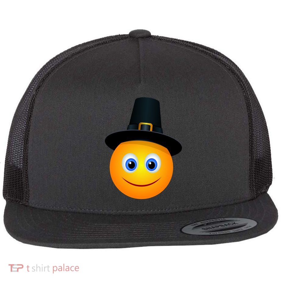 Thanksgiving Pilgrim Emoji Smiley Flat Bill Trucker Hat