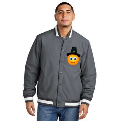 Thanksgiving Pilgrim Emoji Smiley Insulated Varsity Jacket