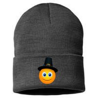 Thanksgiving Pilgrim Emoji Smiley Sustainable Knit Beanie