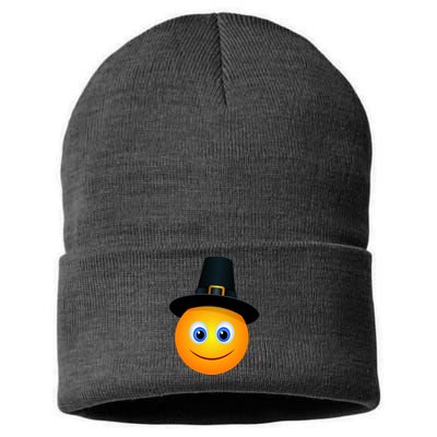 Thanksgiving Pilgrim Emoji Smiley Sustainable Knit Beanie