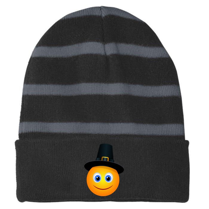 Thanksgiving Pilgrim Emoji Smiley Striped Beanie with Solid Band