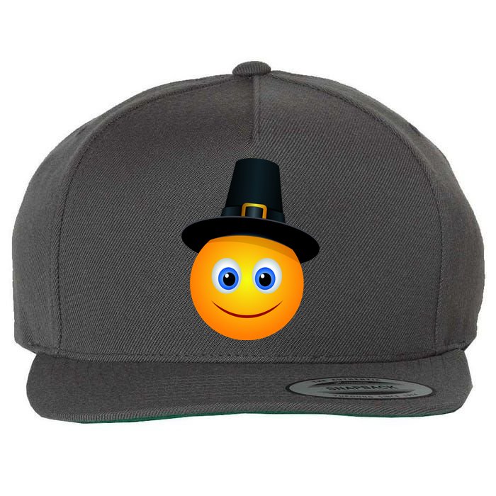 Thanksgiving Pilgrim Emoji Smiley Wool Snapback Cap