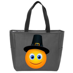 Thanksgiving Pilgrim Emoji Smiley Zip Tote Bag