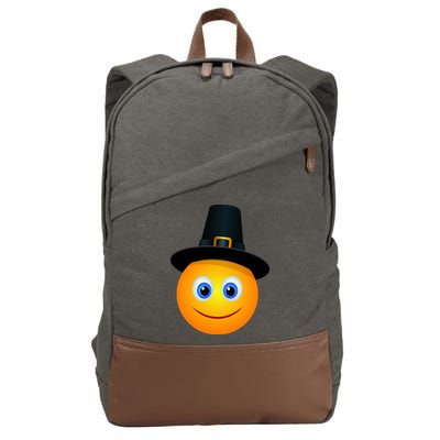 Thanksgiving Pilgrim Emoji Smiley Cotton Canvas Backpack