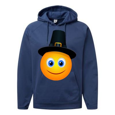 Thanksgiving Pilgrim Emoji Smiley Performance Fleece Hoodie