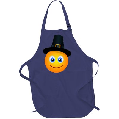 Thanksgiving Pilgrim Emoji Smiley Full-Length Apron With Pockets