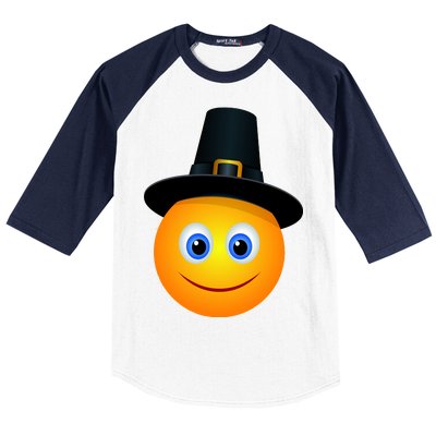 Thanksgiving Pilgrim Emoji Smiley Baseball Sleeve Shirt