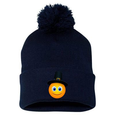 Thanksgiving Pilgrim Emoji Smiley Pom Pom 12in Knit Beanie