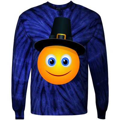 Thanksgiving Pilgrim Emoji Smiley Tie-Dye Long Sleeve Shirt