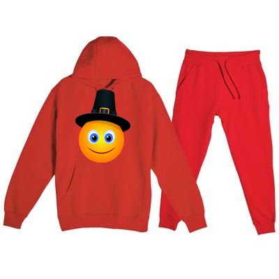 Thanksgiving Pilgrim Emoji Smiley Premium Hooded Sweatsuit Set