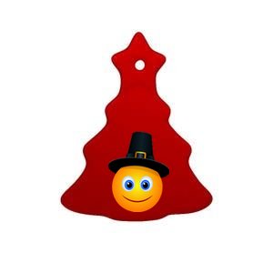 Thanksgiving Pilgrim Emoji Smiley Ceramic Tree Ornament