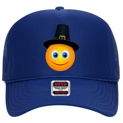 Thanksgiving Pilgrim Emoji Smiley High Crown Mesh Back Trucker Hat