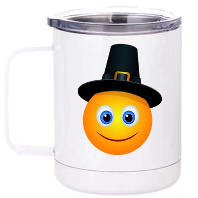 Thanksgiving Pilgrim Emoji Smiley 12 oz Stainless Steel Tumbler Cup