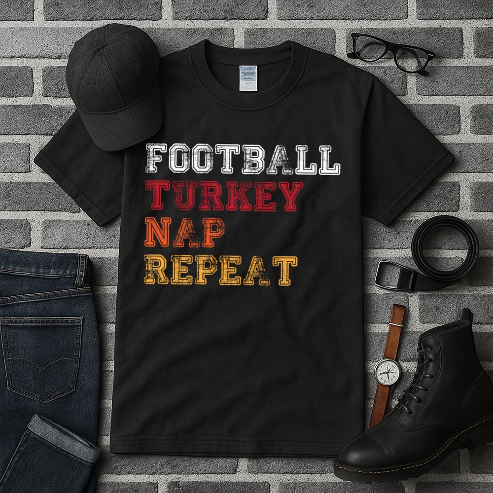 Thanksgiving Schedule Football Turkey Nap Repeat Tall T-Shirt