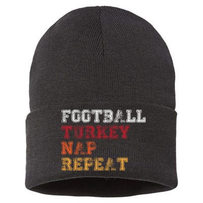 Thanksgiving Schedule Football Turkey Nap Repeat Sustainable Knit Beanie