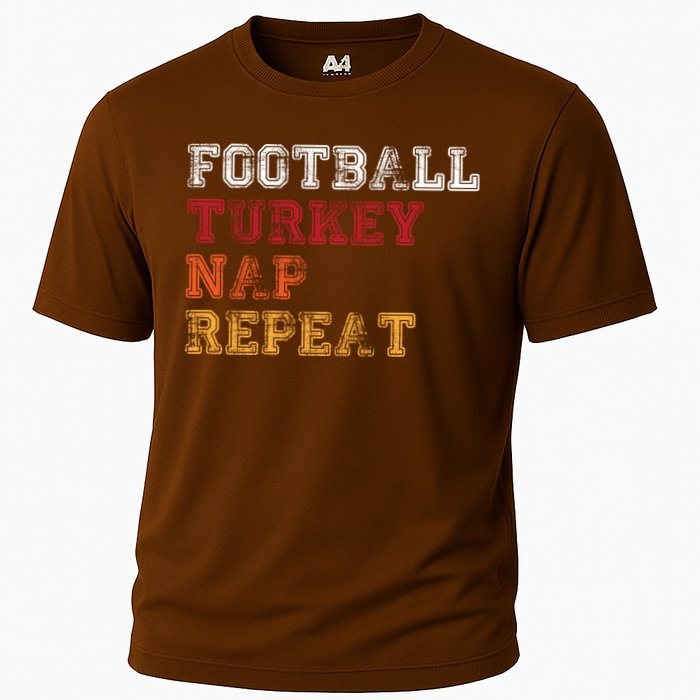 Thanksgiving Schedule Football Turkey Nap Repeat Cooling Performance Crew T-Shirt