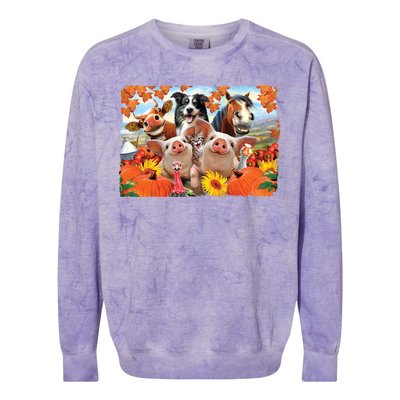 Thanksgiving Selfie Animals Colorblast Crewneck Sweatshirt