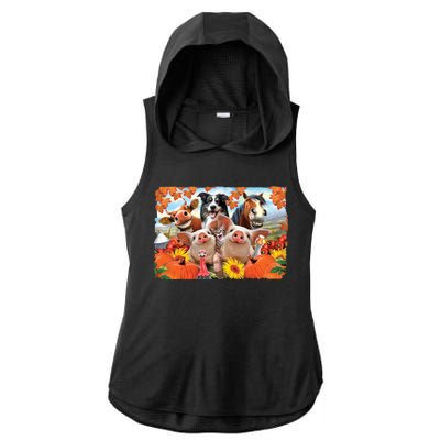 Thanksgiving Selfie Animals Ladies PosiCharge Tri-Blend Wicking Draft Hoodie Tank