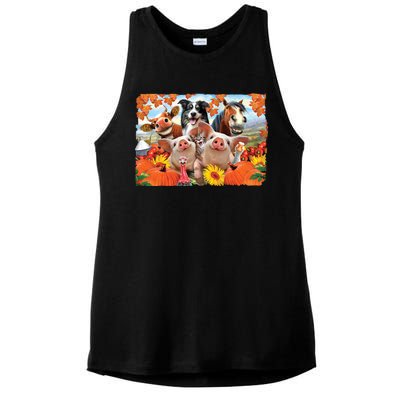 Thanksgiving Selfie Animals Ladies PosiCharge Tri-Blend Wicking Tank