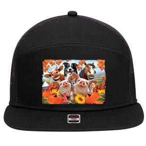 Thanksgiving Selfie Animals 7 Panel Mesh Trucker Snapback Hat